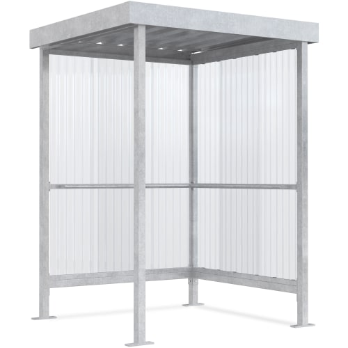 Raucherunterstand Modell Jena aus verzinktem Stahl mit transparenten Seitenwänden