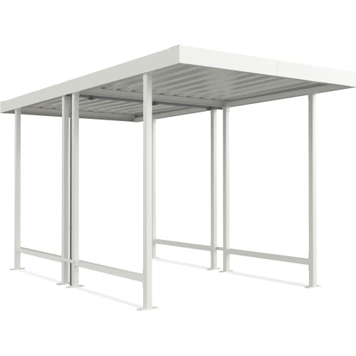 Weiße Überdachung Modell Leipzig L 40 doppelseitig aus Metall im Baukastensystem