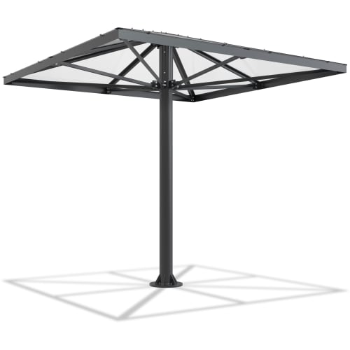 Raucherunterstand Modell Regensburg 430 mit schwarzem Metallrahmen und transparentem Dach