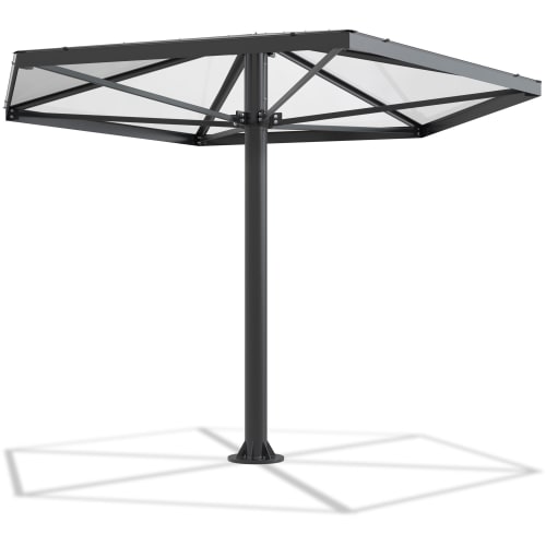 Moderner Raucherschirm Modell Regensburg 640 mit schwarzem Metallgestell und transparentem Dach
