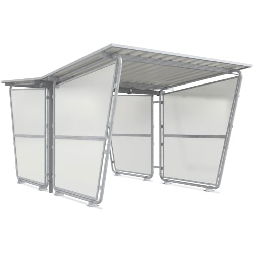 Überdachung Modell Siegen S 27 doppelseitig aus Metall und Kunststoff, Baukastensystem