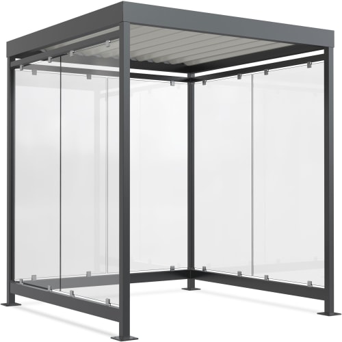 Wartehalle Modell Köln K2 b/b mit Glaswänden und Metallrahmen