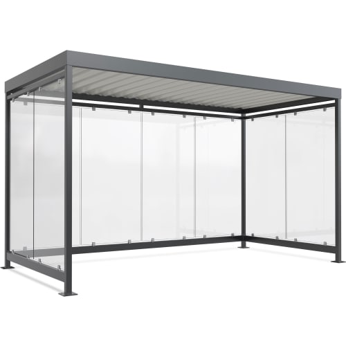 Wartehalle Modell Köln K4 b/b mit Glaswänden und grauem Metallrahmen