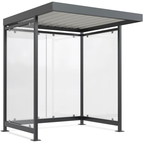 Wartehalle Modell Köln K 2 a/a mit transparenten Seitenwänden und grauem Metallrahmen