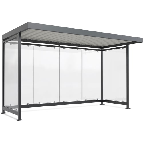 Wartehalle Modell Köln K4 a/a mit Glaswänden und grauem Metallrahmen