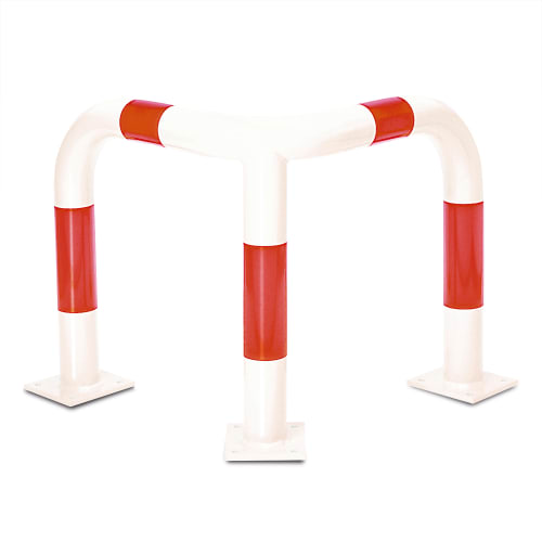 Eckschutzbügel WACHTWERK X aus Stahl mit roten Reflexstreifen und Stärke S Ø 76 mm