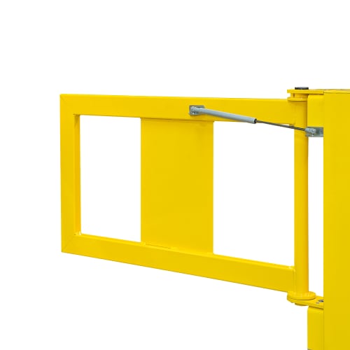 Geländertür mit Gasdruckfeder in gelber Farbe für Rammschutzgeländer WACHTWERK X Modulsystem ZWEI