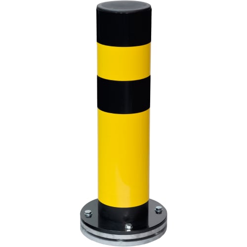 Rammschutzpoller WACHTWERK X SWING aus Stahl mit drehbarem Teller in gelb und schwarz, Stärke L Ø 159 mm