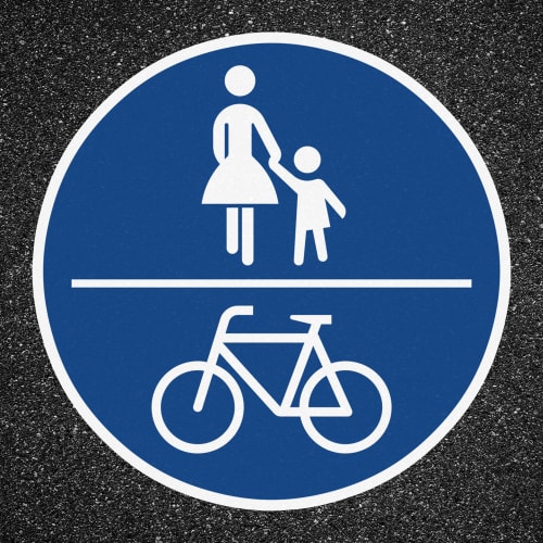 Thermoplastische Fahrbahnmarkierung PROline thermo mit Symbol für gemeinsamen Fußweg und Radweg auf Asphalt
