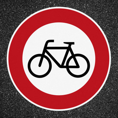 Thermoplastische Fahrbahnmarkierung PROline thermo Verbot für Radfahrer Verkehrszeichen 254 auf Asphalt
