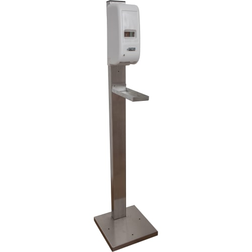 Hygienesäule mit Sensor-Desinfektionsmittelspender Trixi aus Edelstahl mit weißem Spendergehäuse