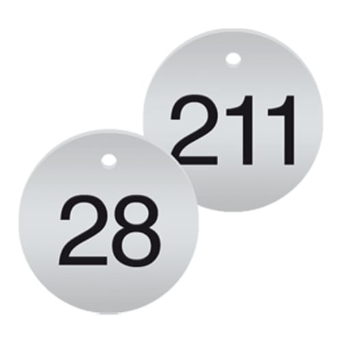 Werkzeugmarken aus Edelstahl mit fortlaufender Nummerierung 28 und 211, Laserbeschriftung