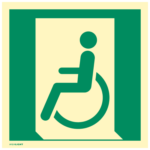 Notausgang für gehbeeinträchtigte Personen links Symbol nach DIN EN ISO 7010 E026 in grün und weiß