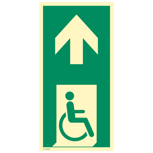 Notausgang für gehbeeinträchtigte Personen mit Pfeil nach oben rechts, DIN EN ISO 7010 E030
