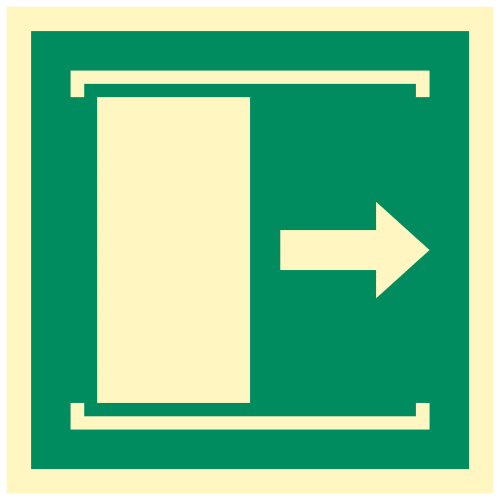 Sicherheitszeichen Schiebetür öffnet nach links oder rechts nach DIN EN ISO 7010 E033