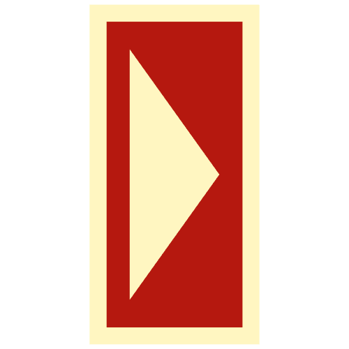 Richtungsangabe für Brandschutzeinrichtungen nach DIN/TR 4844-4 mit rotem Pfeil auf gelbem Hintergrund