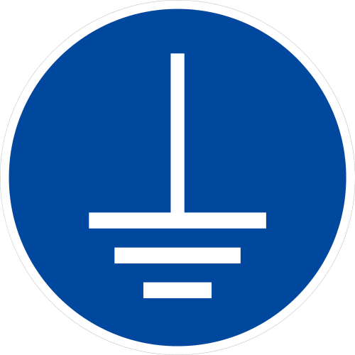 Gebotszeichen Vor Benutzung erden nach ISO 7010 M005 blaues rundes Schild mit Erdungssymbol