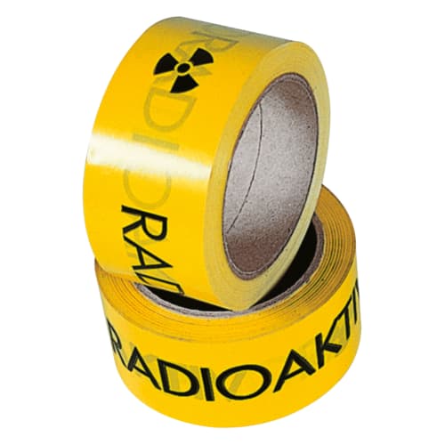 Gelbes Warnband mit schwarzem Radioaktiv-Symbol und Schriftzug Radioaktiv
