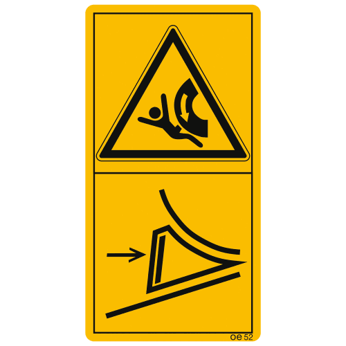 Warnschild Maschine vor dem Abkoppeln oder Abstellen mit Unterlegkeil vor unbeabsichtigtem Wegrollen sichern