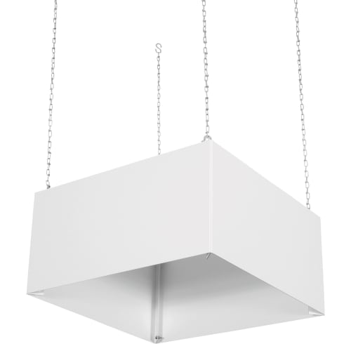 4-seitiges weißes Schild zur Deckenabhängung Quadro mit Ketten