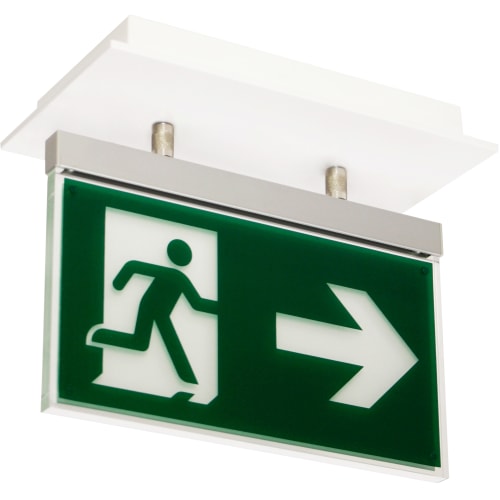 Rettungszeichenleuchte PARIS Universalaufbau mit 7L-Schutzlicht, grüne Notausgangsleuchte mit Richtungspfeil nach rechts