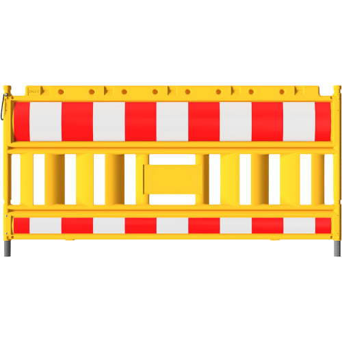Gelber Schrankenzaun EURO 2 Typ mit rot-weißen Warnstreifen, WACHTWERK X®