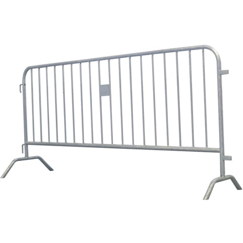 Absperrgitter Typ D aus Metall mit senkrechten Stäben und stabilen Standfüßen