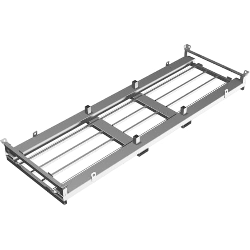 Lager- und Transportgestell aus Metall für Bauzaunfüße, rechteckige Konstruktion mit Halterungen