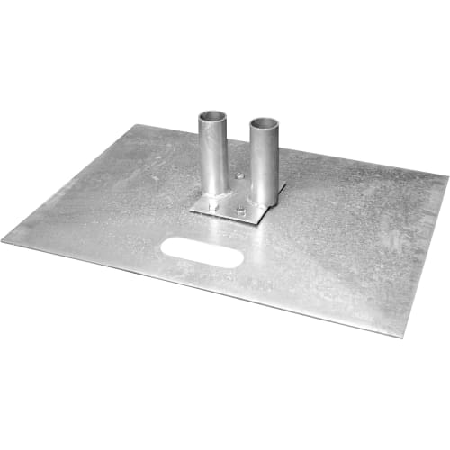 Mobilzaunplatte aus verzinktem Stahl mit zwei Rohrhaltern und Tragegriff