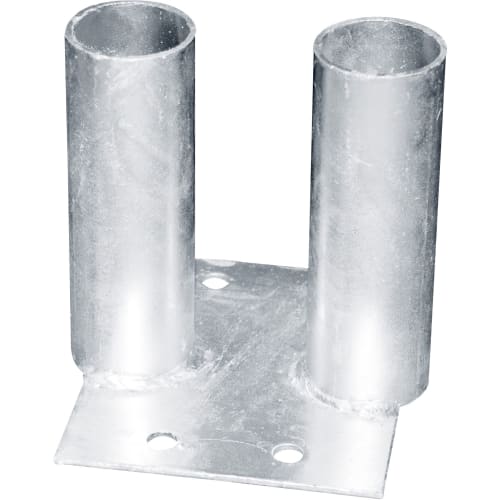 Metall Bodenplatte für Mobilzäune mit zwei runden Halterungen und Befestigungslöchern