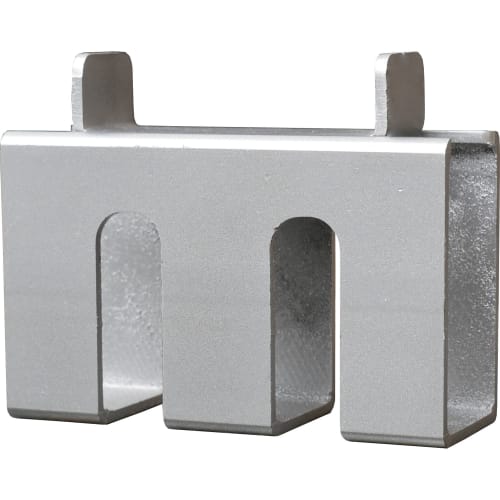 Bauzaunaufsatz aus Metall für Zurrgurte in silberner Farbe