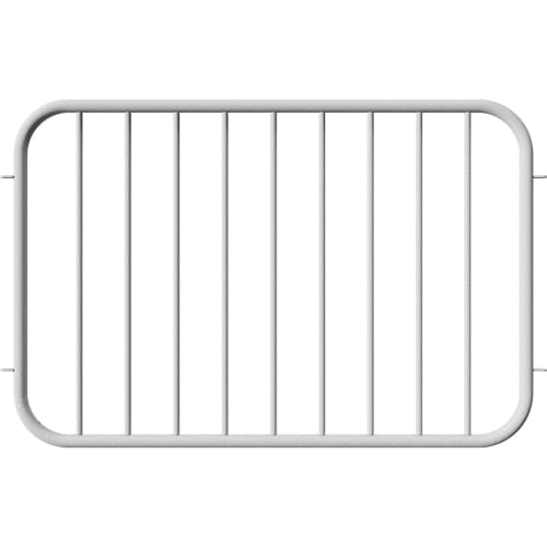 Schutzgitterzaun BASIC aus Stahl, weißer Stahlzaun mit vertikalen Stäben und abgerundeten Ecken