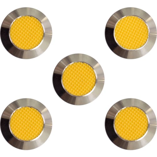 10 taktile Aufmerksamkeitsnoppen aus Edelstahl mit gelber Kunststofffüllung, rund und strukturiert