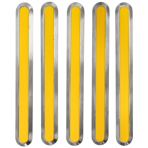10 taktile Leitstreifen aus Edelstahl mit gelber Kunststofffüllung, länglich und abgerundet