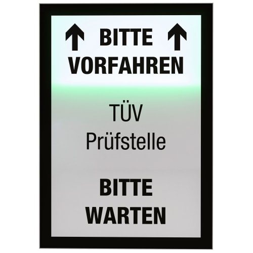 go2 Wandschild digitale frei-belegt-Anzeige mit Text Bitte Vorfahren, TÜV Prüfstelle, Bitte Warten, funkgesteuert