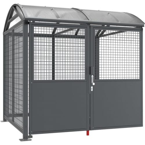 Abschließbare Überdachung Erweiterung aus Metall mit Gitter und Blechpaneelen