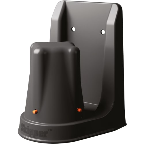 Wandhalterung für Gurtabsperrung Skipper aus schwarzem Kunststoff mit Befestigungslöchern