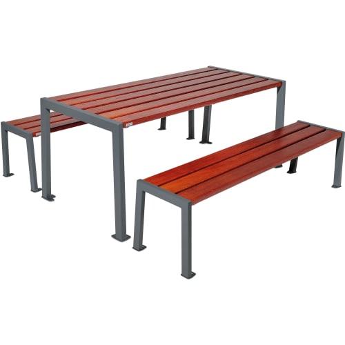 SILAOS Picknicktisch mit Bänken aus Holz und Metallgestell für Parks und Grünflächen