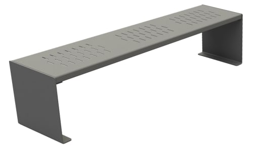 Moderne Parkbank Kube aus Stahl ohne Rückenlehne in grauer Farbe mit perforierter Sitzfläche