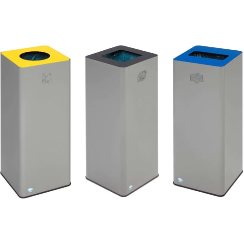 Wertstoff-Sammler QUADRO 79 Recyclingbehälter in drei Farben mit gelbem, schwarzem und blauem Deckel
