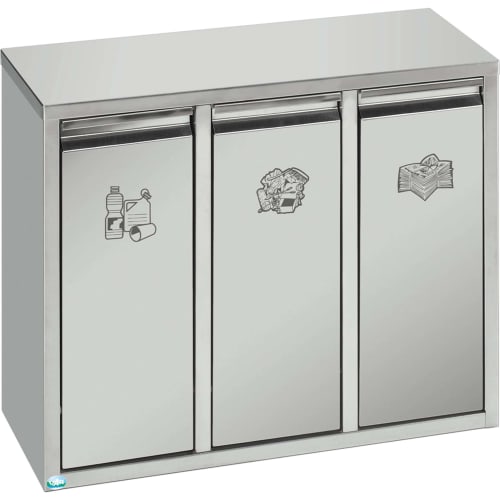 Edles Wertstoff-Sortiersystem aus Edelstahl mit drei Fächern für Plastikflaschen, Biomüll und Papier