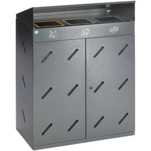 Wertstoff-Sammelstation WS 89 aus Metall mit drei getrennten Öffnungen für Recyclingmaterialien