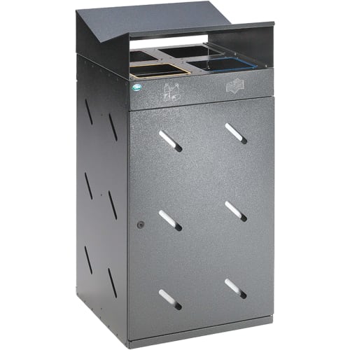 Wertstoff-Sammelstation WS 58 aus Metall mit mehreren Fächern zur Mülltrennung und Abdeckung