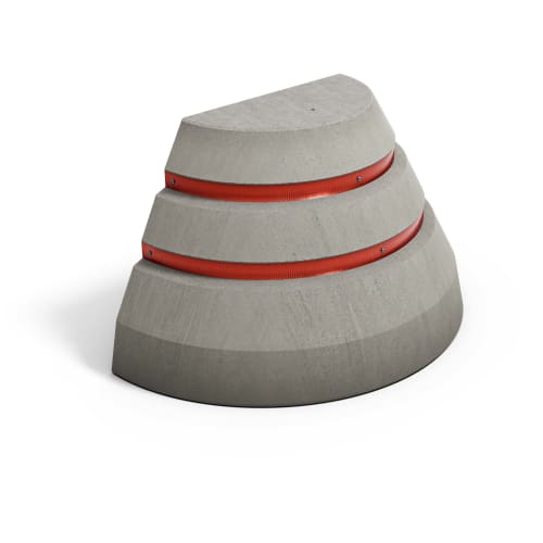 Betonsperre Absperrpoller Typ V aus grauem Beton mit roten Reflektoren