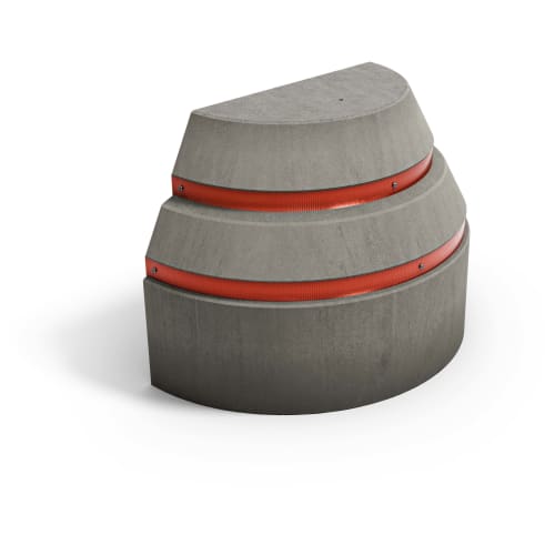 Betonsperre Absperrpoller Typ Va aus grauem Beton mit roten Reflektoren