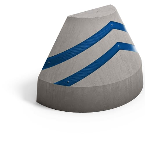 Betonsperre Absperrpoller Typ IIc aus grauem Beton mit blauen reflektierenden Streifen