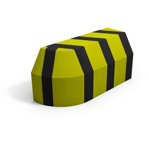 Betonsperre Absperrpoller S2 linker Schenkel schwarz gelb mit markanten schwarzen Streifen