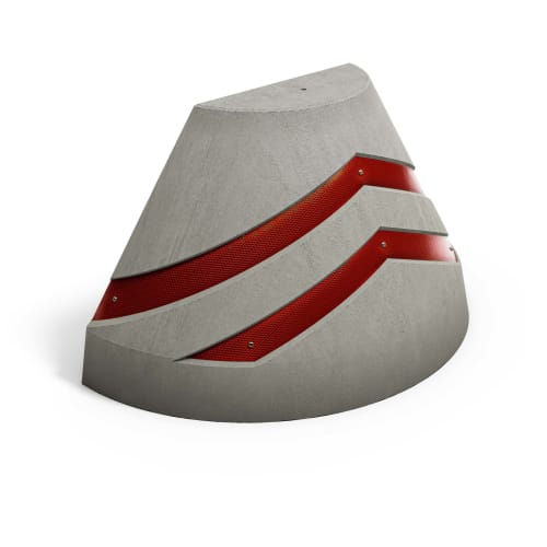 Betonsperre Absperrpoller Typ I aus grauem Beton mit roten reflektierenden Streifen