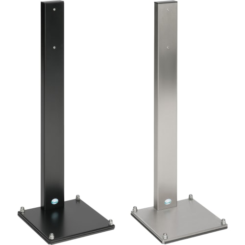 Standsäule für Desinfektionsmittelspender in schwarz und Edelstahl, freistehend mit stabilem Sockel