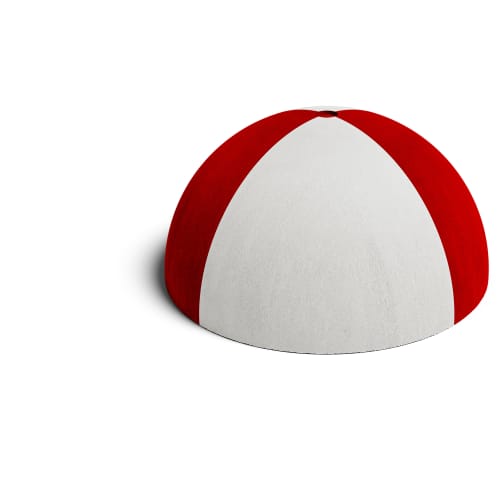 Betonpoller rot weiß halbrund mit rotem und weißem Streifenmuster